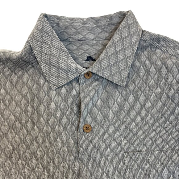 Tommy Bahama Men's Gray Button-Up Shirt With Pocket & Diamond-Pattern Sz M - Picture 4 of 8